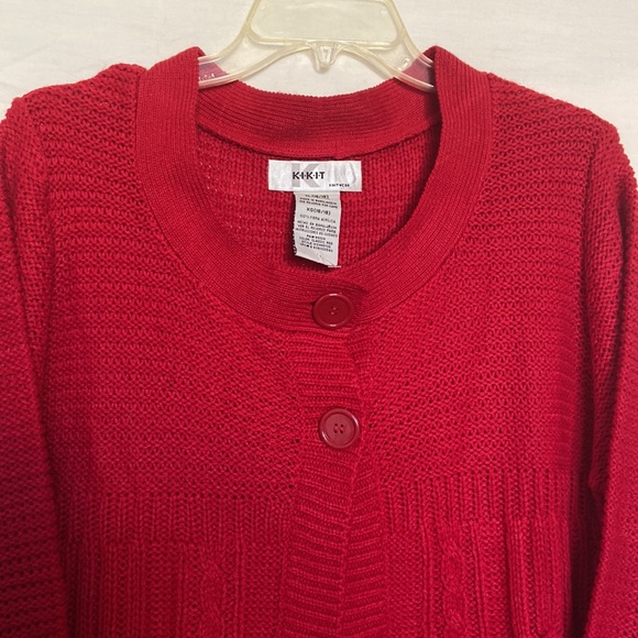 KIKIT Sweater Women's Two Button Front Cable Knit Cardigan Red Color Size XL - Picture 2 of 6